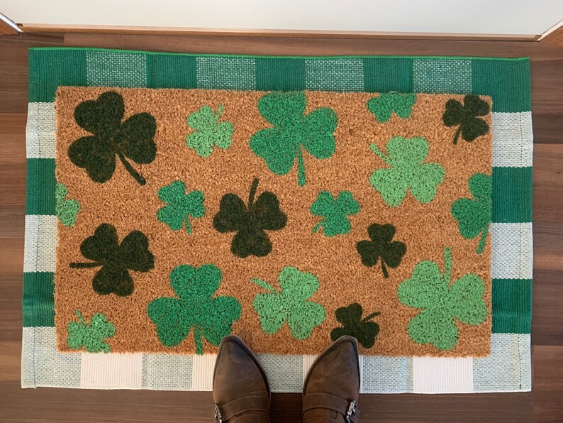 Falling Shamrocks Spring Outdoor Coir Door Mat | Etsy (US)