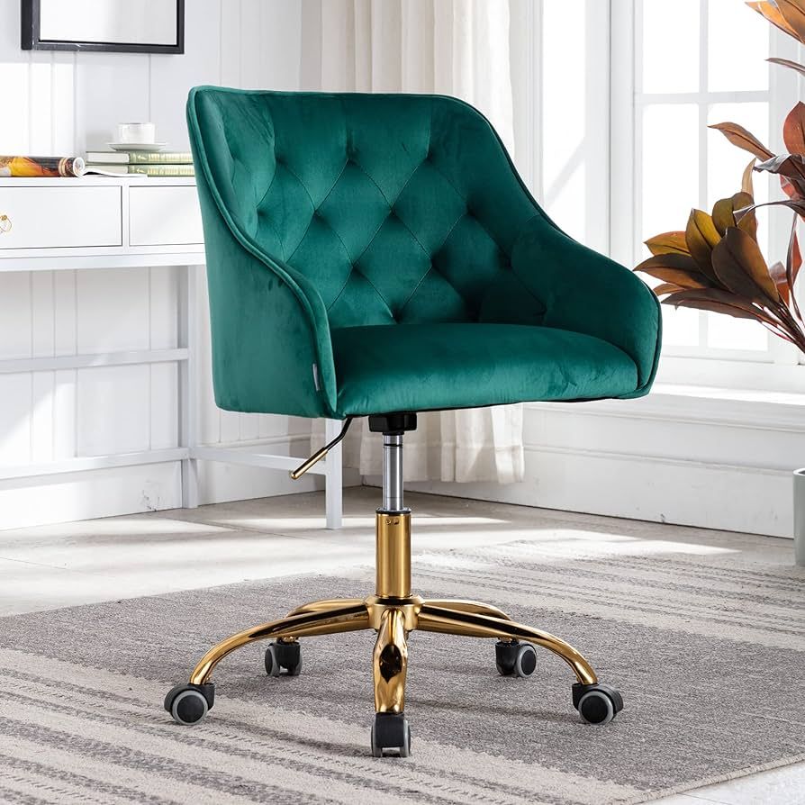 HomSof Velvet Home Desk Modern Office Computer Height Adjustable Mid-Back Task Chair, Green, Gold... | Amazon (US)