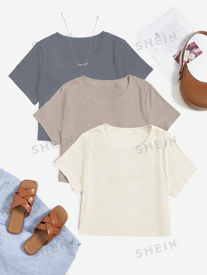 Plain Plus Size Round Neck T-Shirt | SHEIN