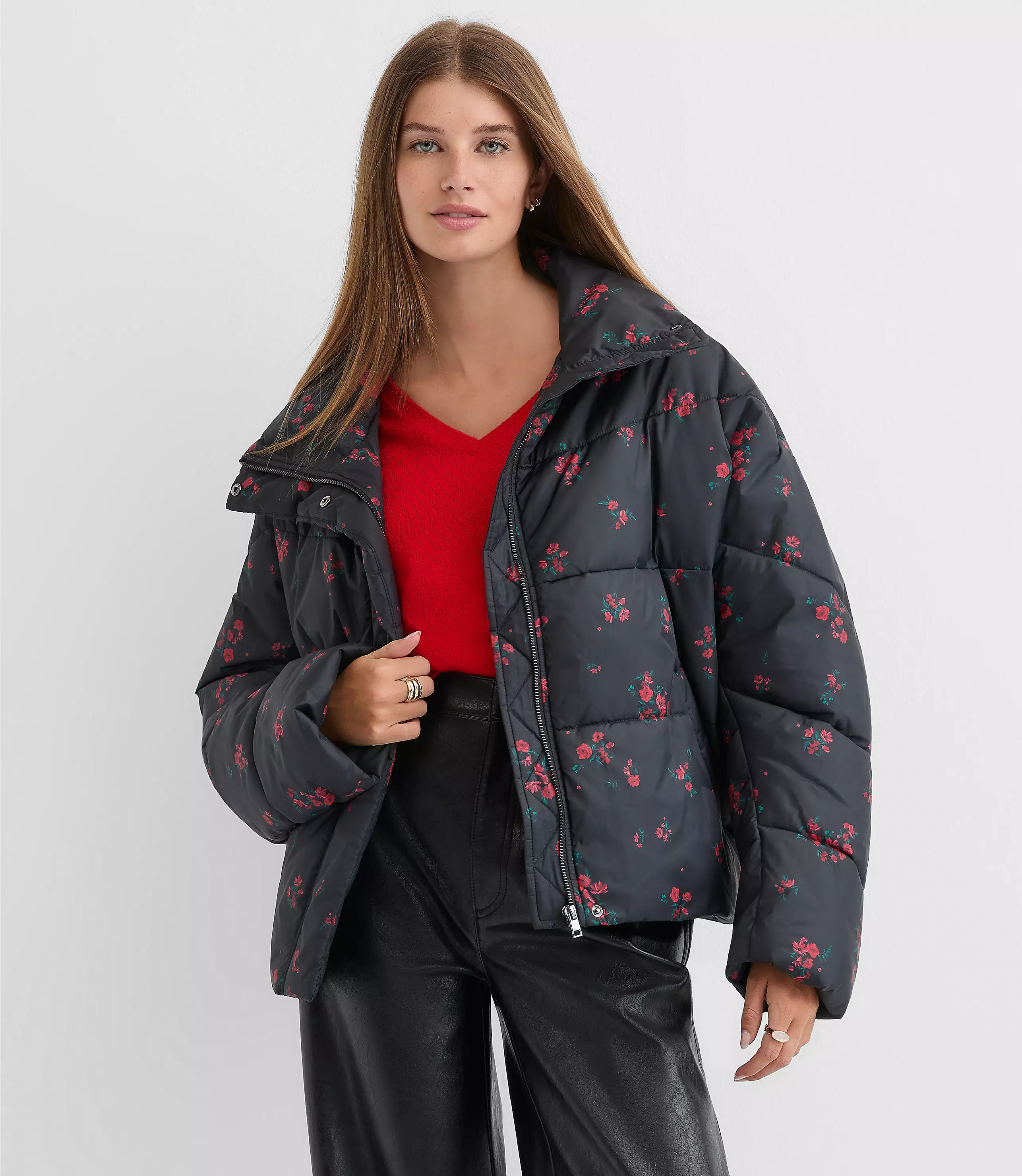 Floral Cocoon Sleeve Puffer Jacket | LOFT