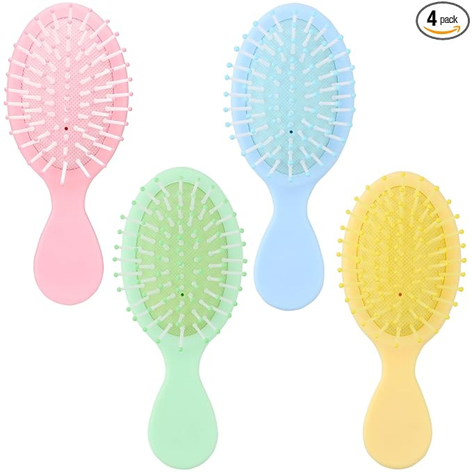 4 Pack Mini Wet Hair Brush Travel Detangler Hair Brush Pocket Travel Hair Brush Mini Soft Bristle... | Amazon (US)