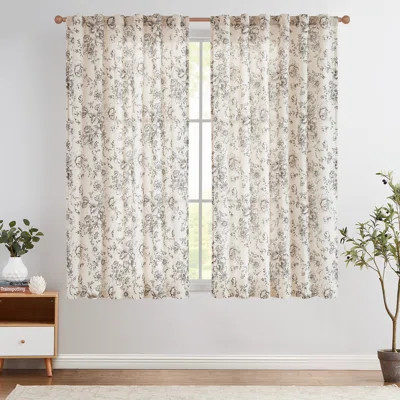 Winston Porter Neacsa Linen Semi Sheer Peony Flower Patterned Rod Pocket Curtain Pair & Reviews |... | Wayfair North America