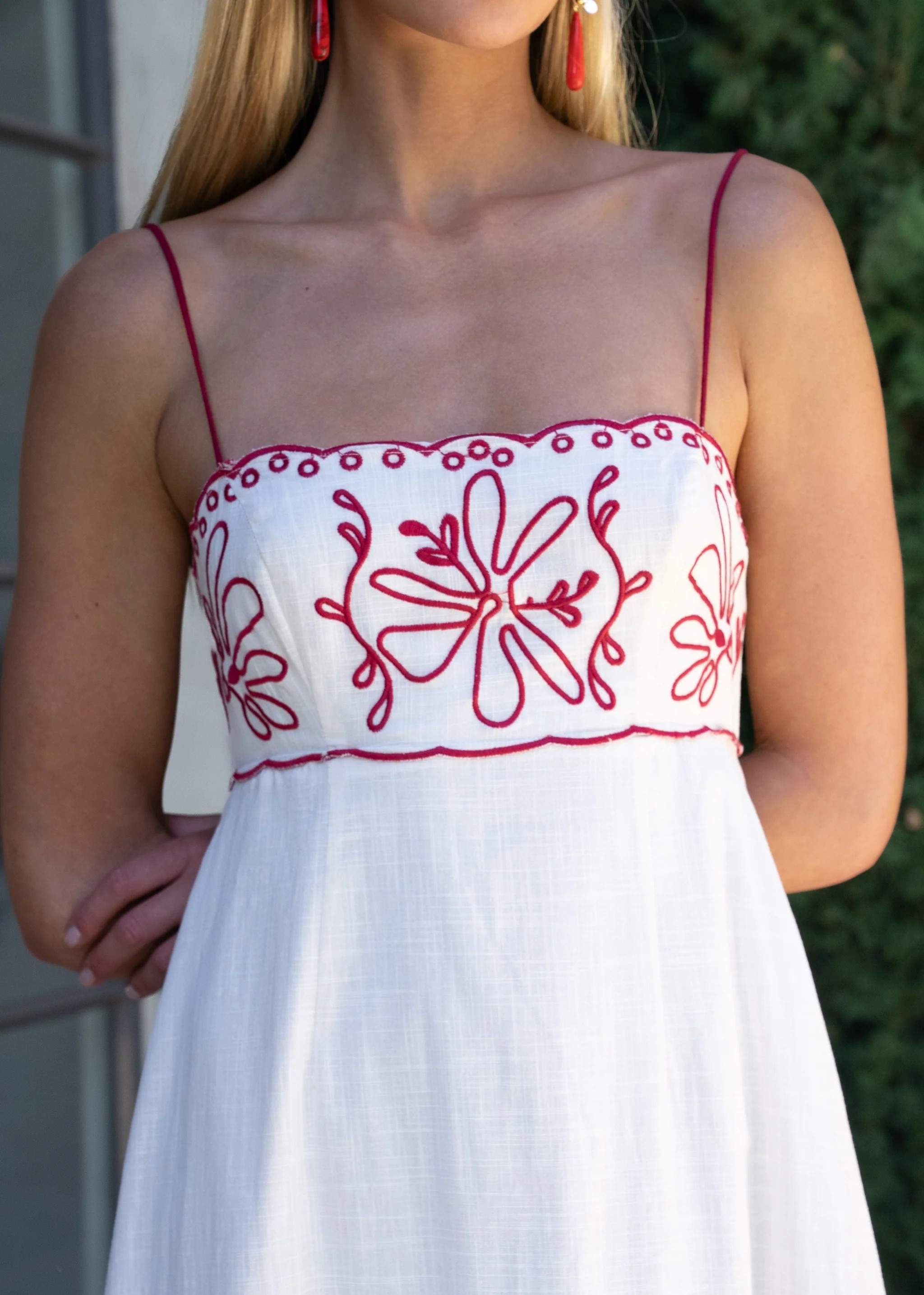 Carol Cream with Red Floral Embroidery Maxi Dress | Benaar La