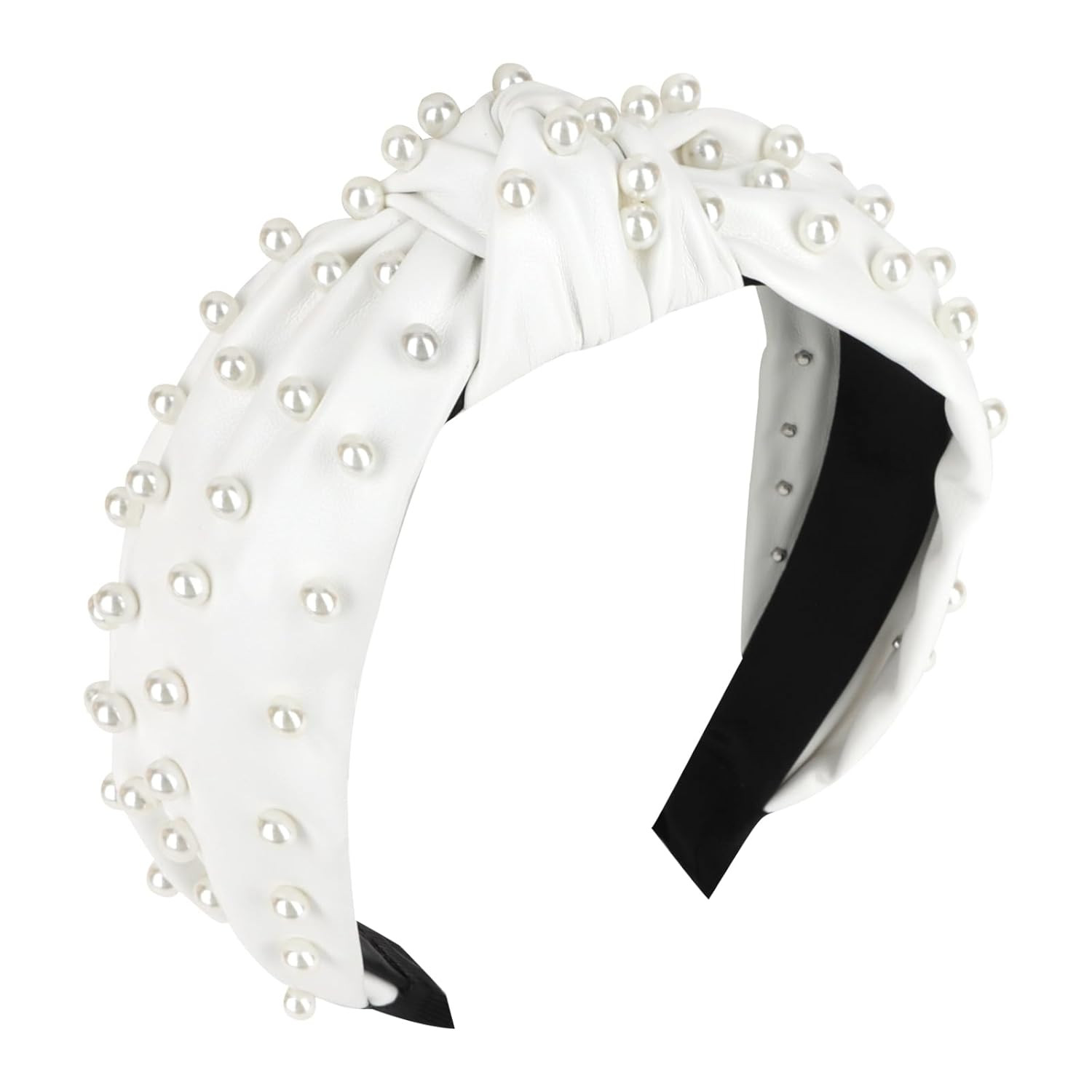 YISSION Pearl Embellished Knotted Headband for Women & Girls - Wide Faux Leather White Hair Hoop,... | Amazon (US)