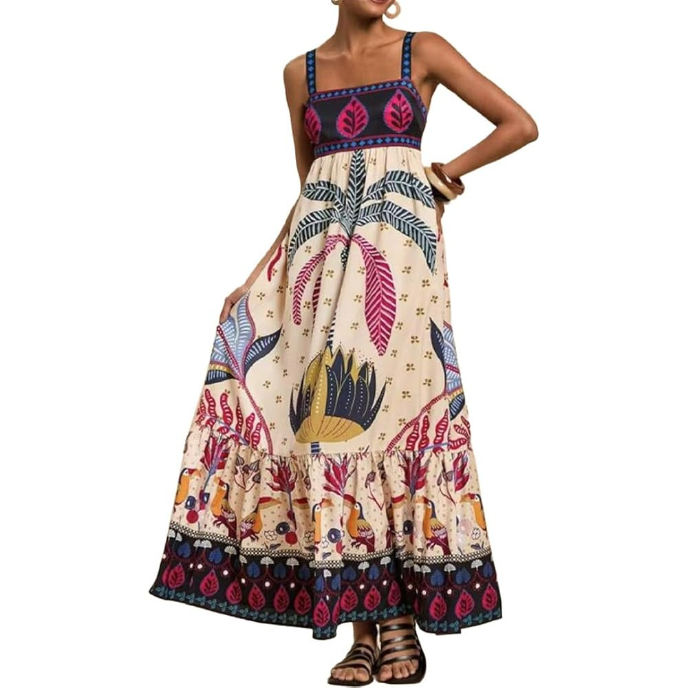 Women's Summer Floral Boho Dress High Waist Spaghetti Strap Backless Maxi Dresses for Vacation Be... | Amazon (US)