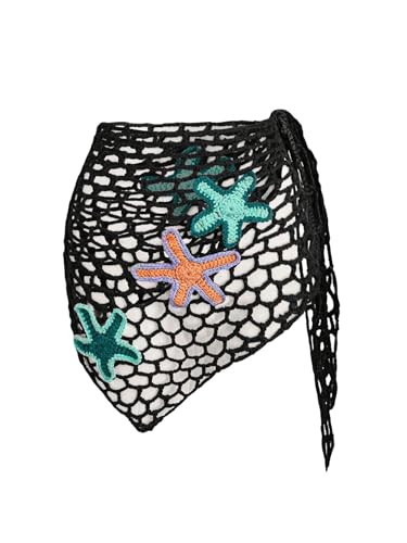 ZAFUL Sarong Coverups for Women Beach Vacation Starfish See Thru Tie Side Bathing Suit Cover Up Mini Skirt (11-Black, One Size) | Amazon (US)