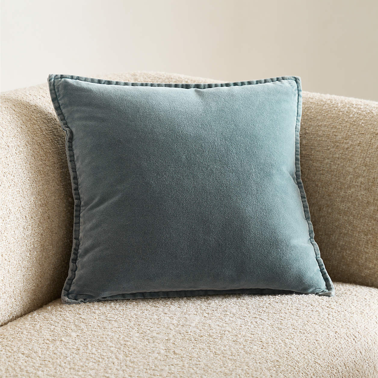 Relaxed Washed Organic Cotton Velvet 20"x20" Teal Blue Throw Pillow Cover + Reviews | Crate & Bar... | Crate & Barrel
