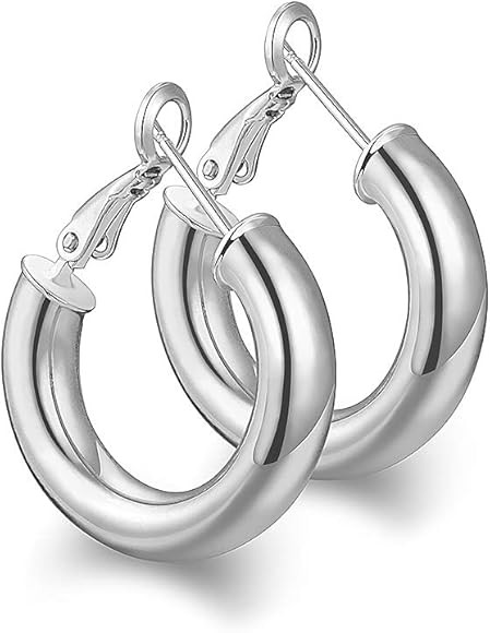 Thick Hoop Earrings Howllow 14K Gold Plated Gold Hoops for Women | Amazon (US)