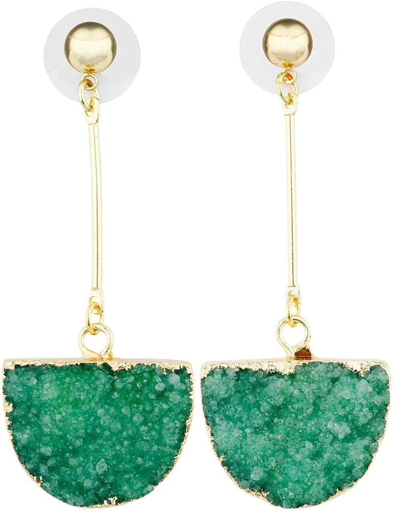 SUNYIK Women's Crystal Geode Druzy Quartz Dangle Earrings Gold Plated, Half Round | Amazon (US)