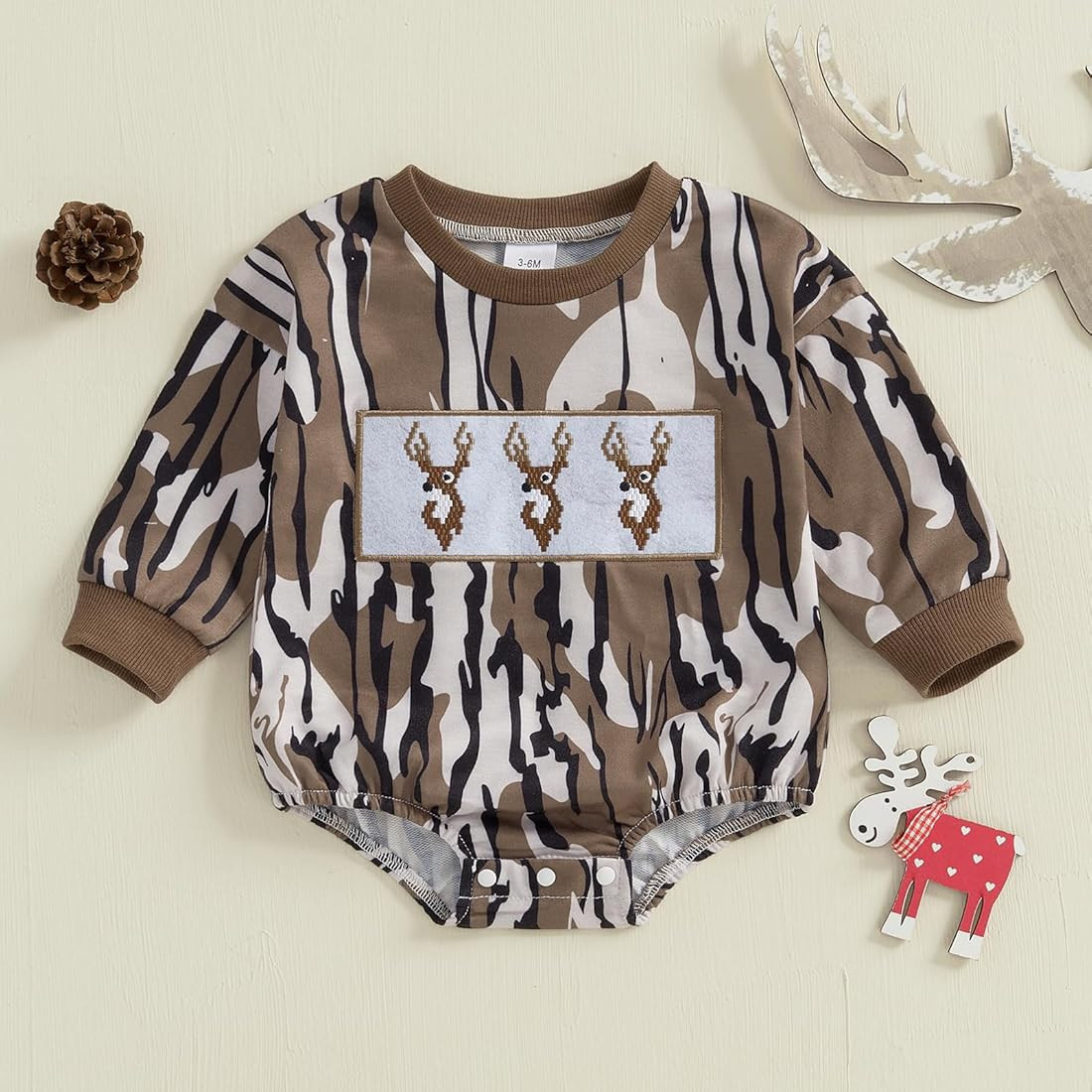 Baby Boy Hunting Outfit Deer Embroidery Long Sleeve Sweatshirt Romper Camo Bodysuit Onesie Infant... | Amazon (US)