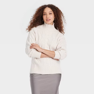 Women's Cozy Knit Mock Turtleneck Pullover Sweater - A New Day™ Oatmeal XS | Target