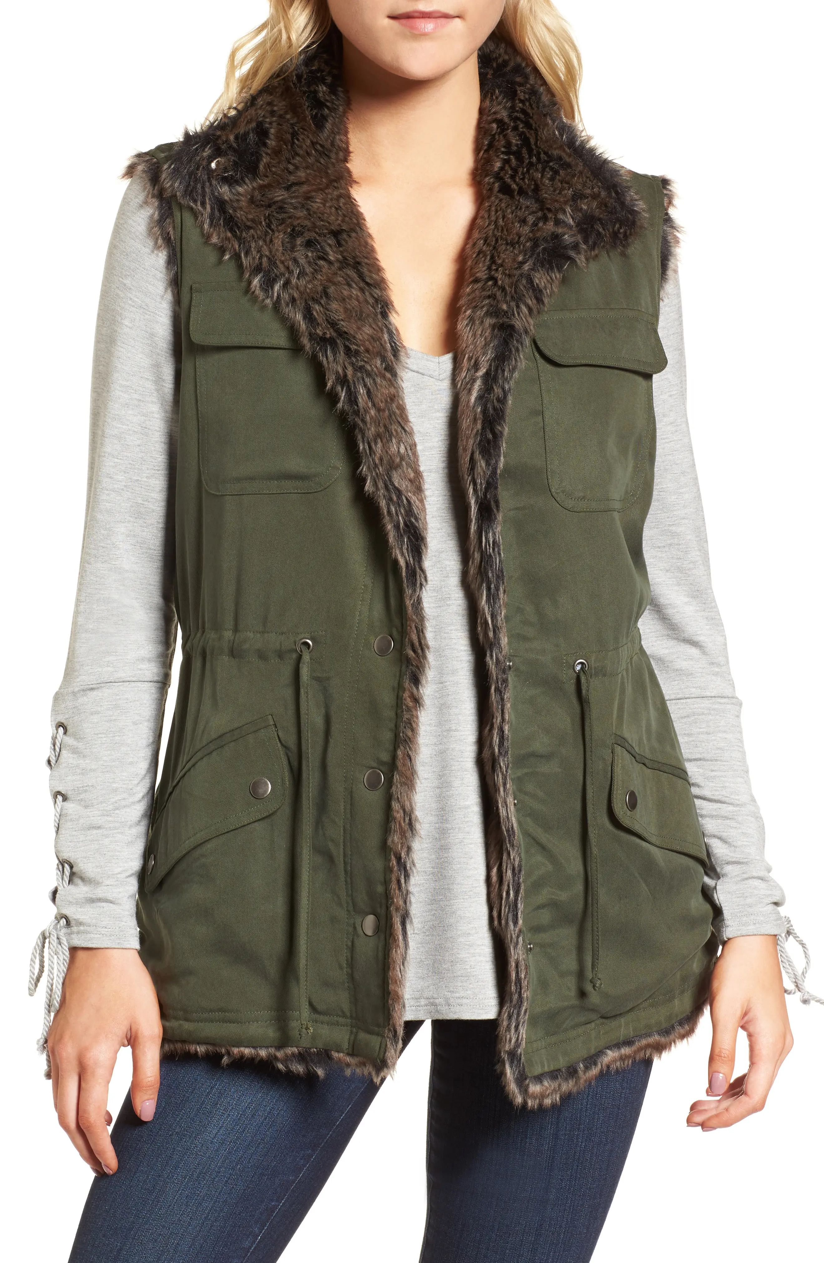 cupcakes and cashmere Ashling Faux Fur Lined Utility Vest | Nordstrom