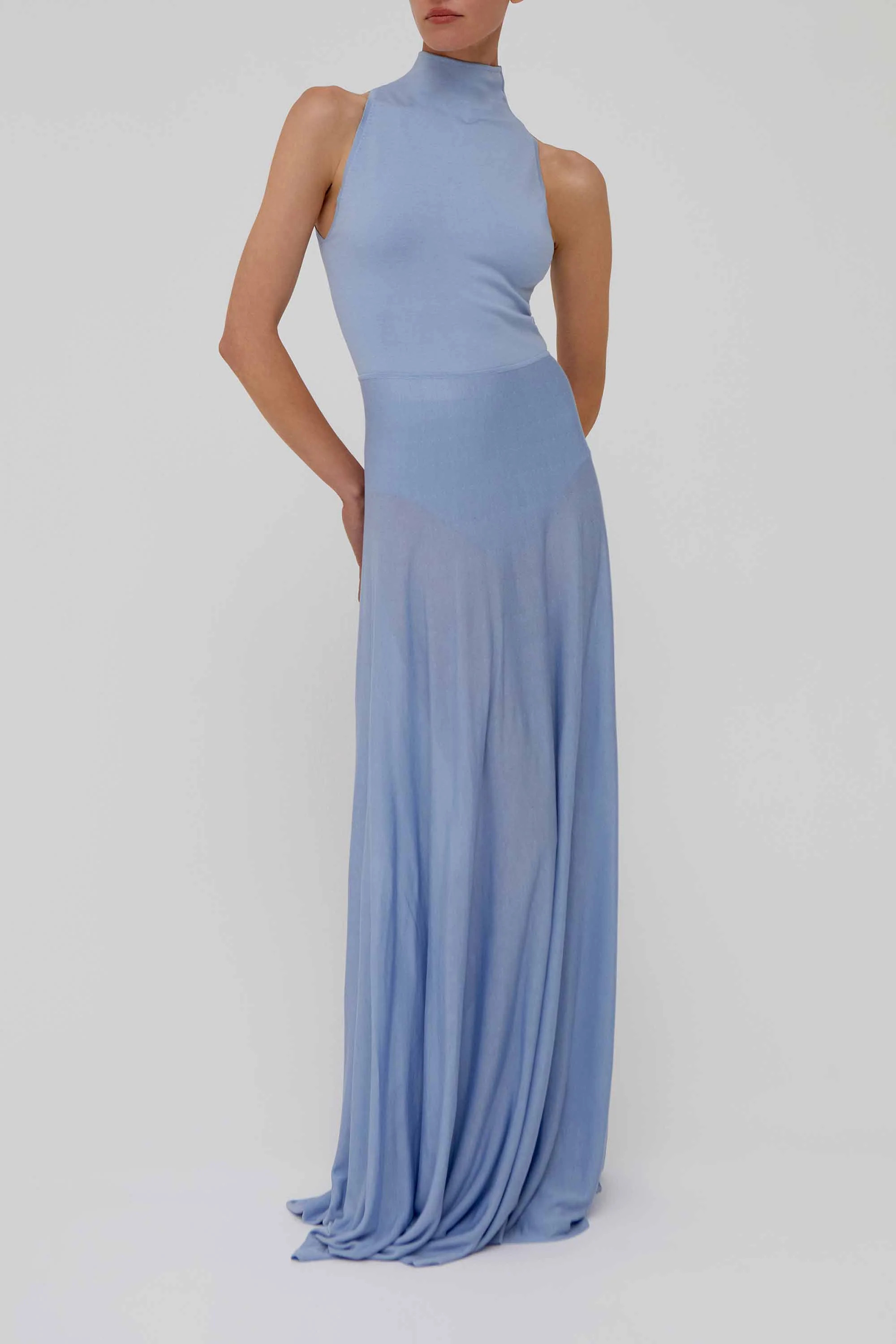 Sirena Silk-Blend Maxi Dress in Light Blue | Amiya