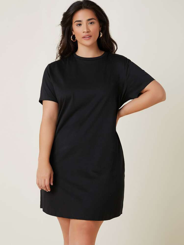 SHEIN BASICS Plus Short Sleeve Solid Tee Dress | SHEIN