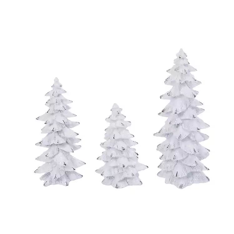 Glittery White Evergreen Tabletop Trees, Set of 3 | Kirkland's Home
