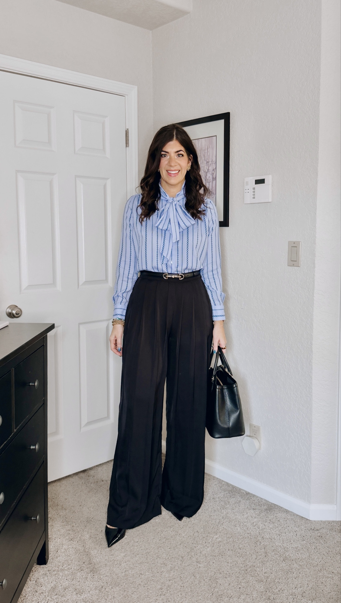 What I wore to work-
Bow top- medium
Pleated wide leg pants-8 



#LTKTall #LTKWorkwear #LTKMidsize