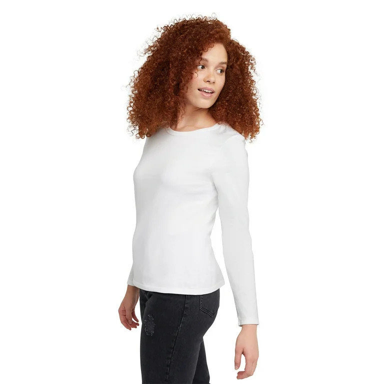 Hanes Women's Cotton Crew Neck T-Shirt with Long Sleeves, Sizes S-XXL - Walmart.com | Walmart (US)
