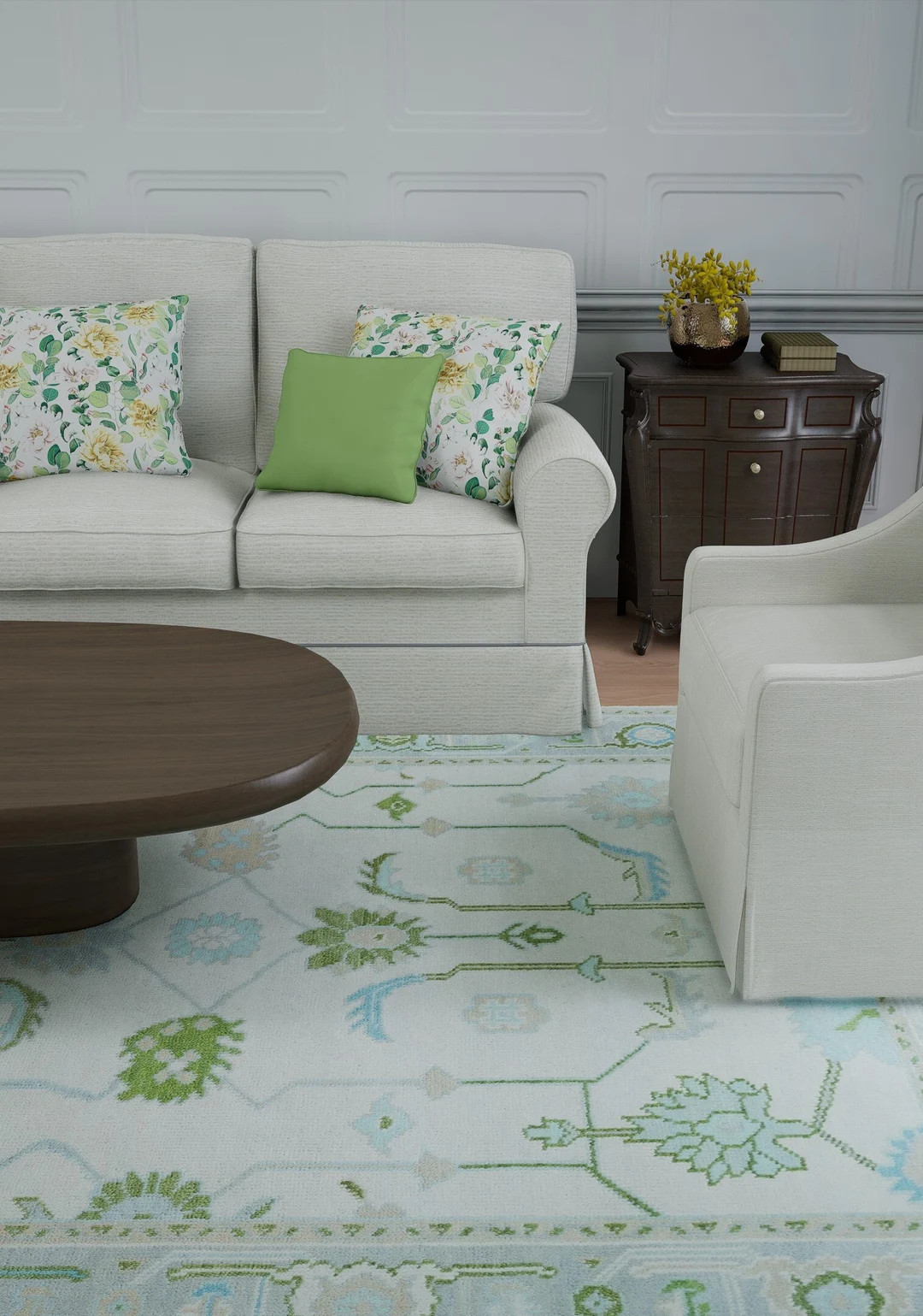 9x12 Handmade Contemporary Oushak Rug in blizzard blue | Ivory Olive green Blue Accent Modern Rug... | Etsy (US)