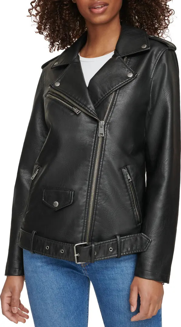 Longline Belted Faux Leather Moto Jacket | Nordstrom