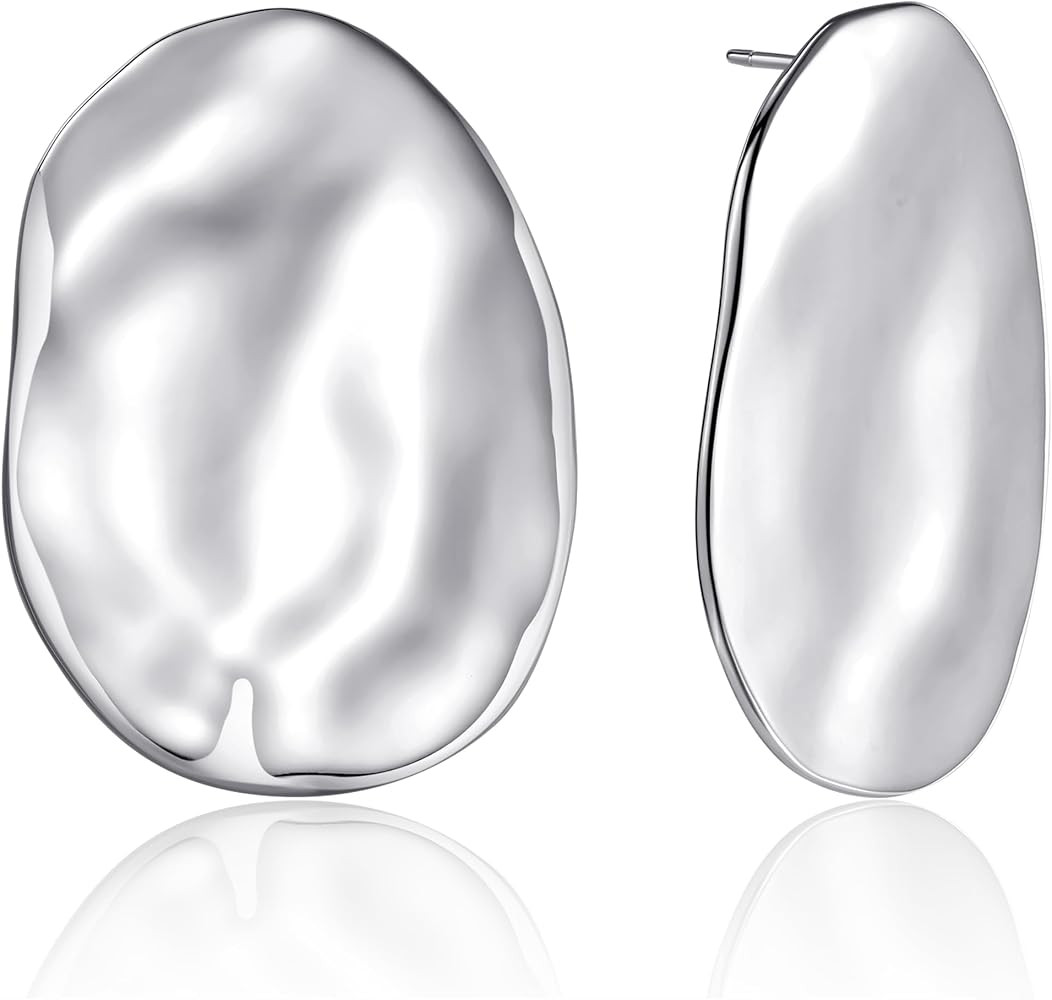 Oversized Organic-Shaped Earrings | 18K Gold Plated Large Shield Earrings Polished Statement Earr... | Amazon (US)