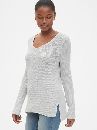 Diagonal Ribbed V-Neck Pullover Sweater Tunic | Gap US