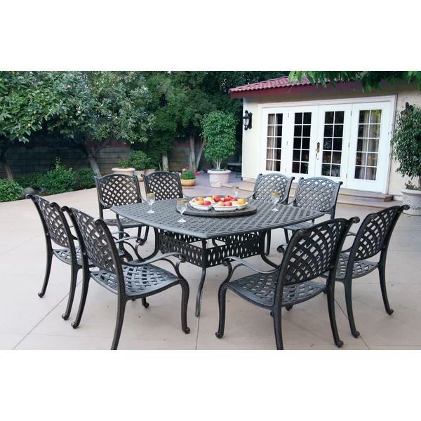 Frazee 10-Piece Patio Dining Set with Cushions and 64'' Square Dining Table and Lazy Susan | Wayfair North America