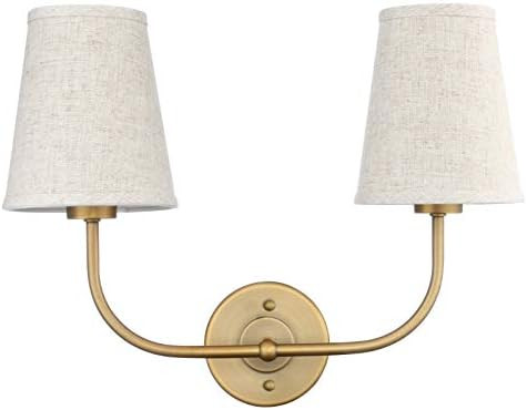 Permo Vintage Double Sconce Antique 2-Lights with Flared Funnel Linen Beige Fabric Shade | Amazon (US)