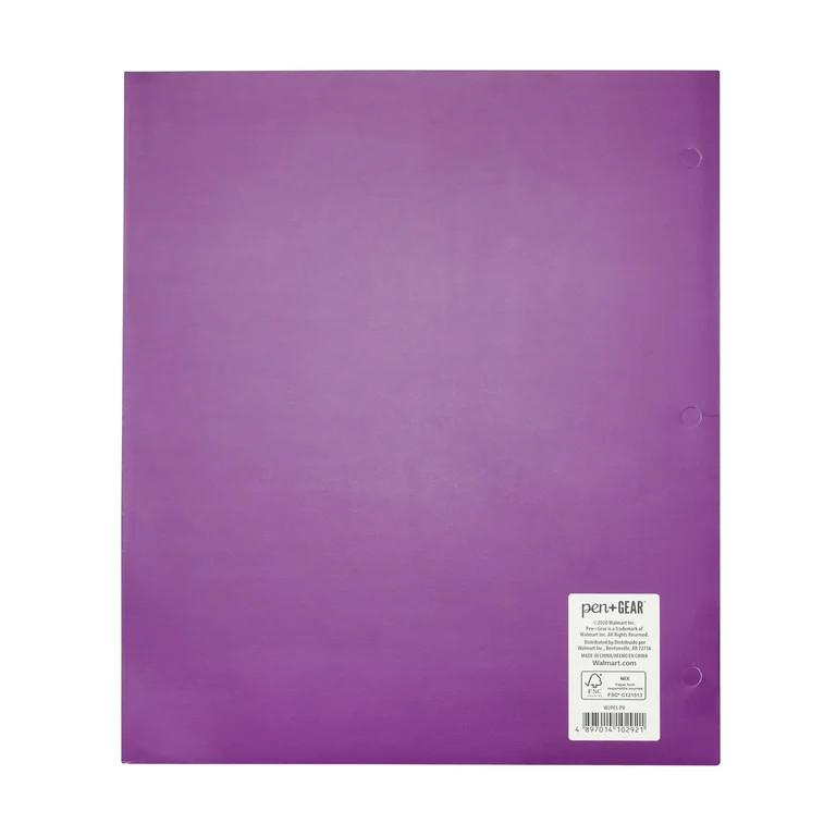 Pen + Gear Two Pocket Paper Folder, Solid Purple Color, Letter Size | Walmart (US)