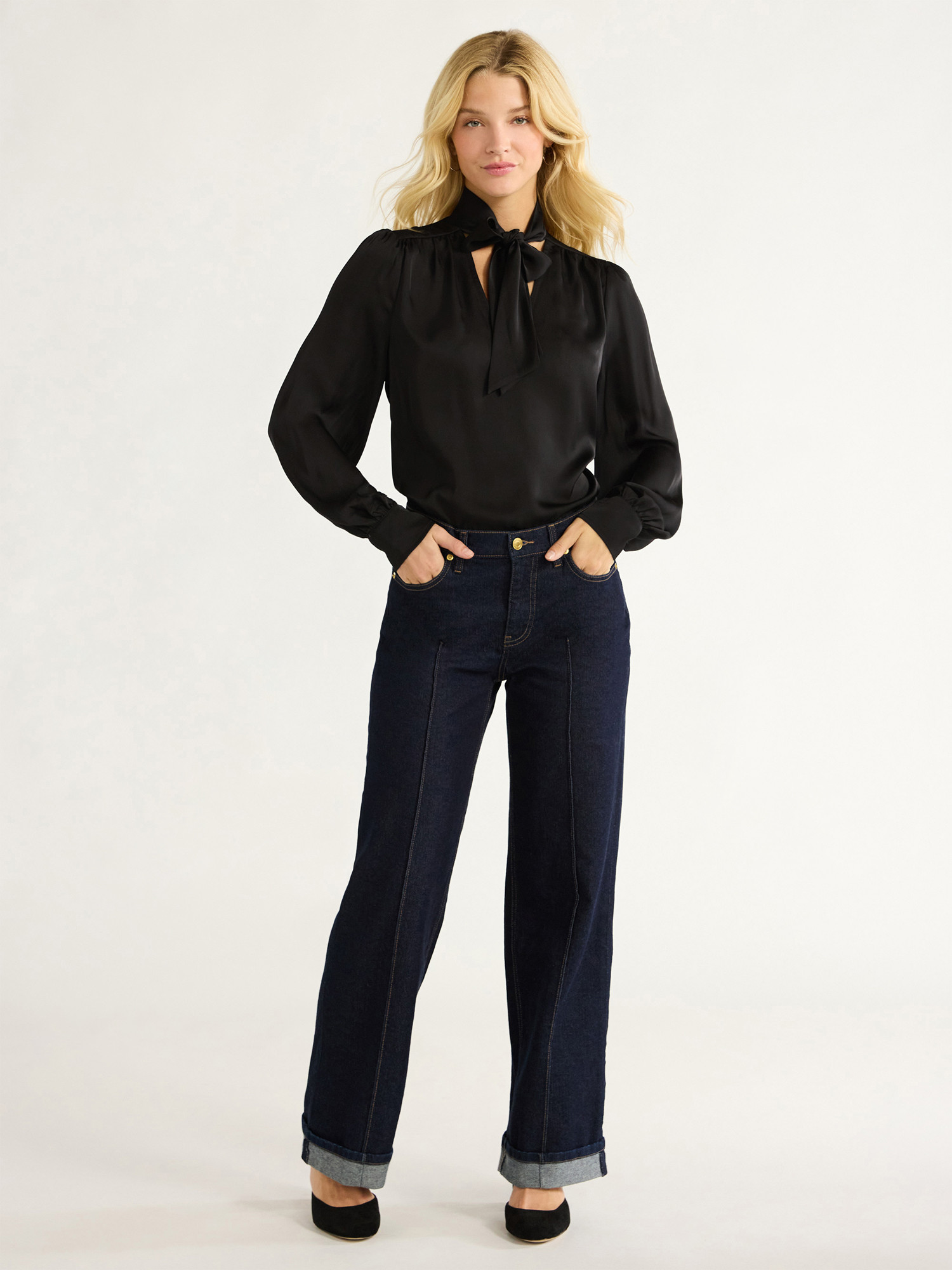 Free Assembly Women’s LS Tie Bow Blouse - Walmart.com | Walmart (US)