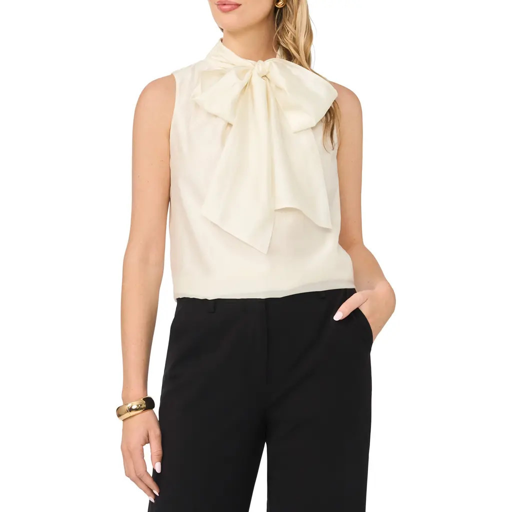Vince Camuto Tie Neck Sleeveless Top in Toasted Ivory at Nordstrom, Size X-Large | Nordstrom