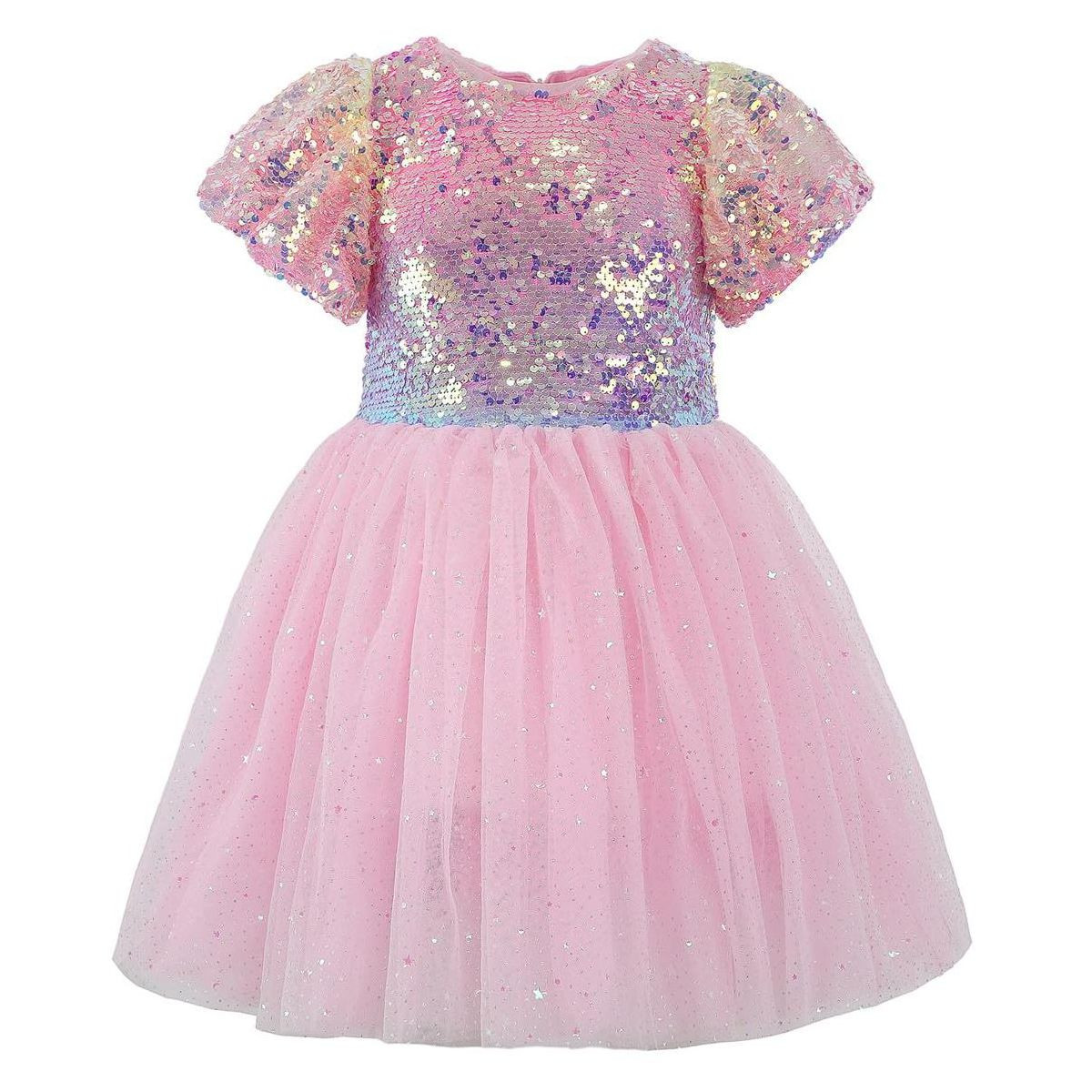 2Bunnies Girls' Ombre Sequin Sparkle Tulle Puff Sleeve Dress | Target