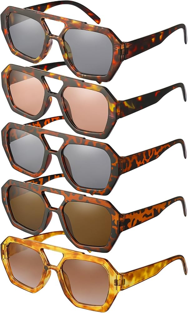 Retro Square Sunglasses for Women Men,70s Vintage Style Shades Trendy UV Protection Sun Glasses,5... | Amazon (US)