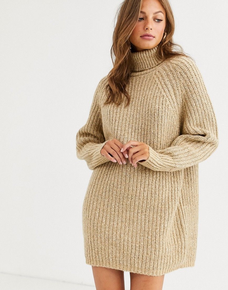 ASOS DESIGN chunky mini dress with roll neck-Beige | ASOS (Global)