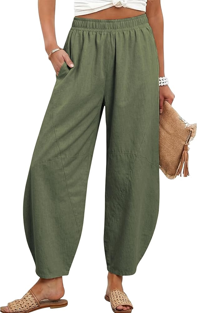 Tanming Womens Barrel Pants High Elastic Waisted Summer Capri Pants Loose Fit Casual Wide Leg Tro... | Amazon (US)