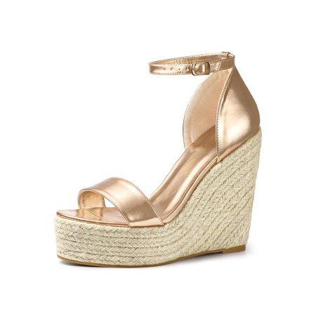 Women's Open Toe Espadrille Wedges Platform Sandals Rose Gold (Size 10) | Walmart (US)