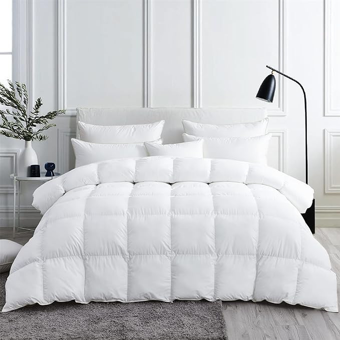Luxurious White Solid Medium Weight, Queen Size Goose Feathers Down Comforter for All-Season Weat... | Amazon (US)