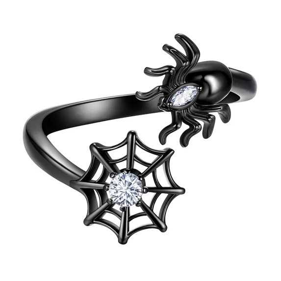 Halloween Black Spider Ring Tarantula Web Open Finger Ring Band Gothic Statement Jewelry Women Me... | Walmart (US)