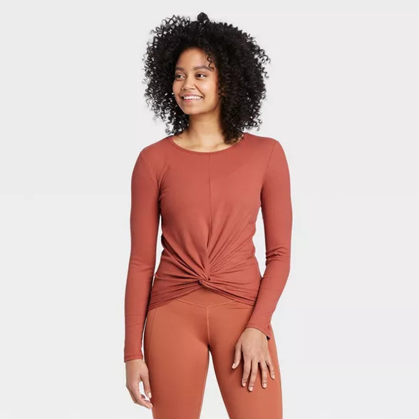 Women's Long Sleeve Twist-Front T-Shirt - All in Motion™ | Target