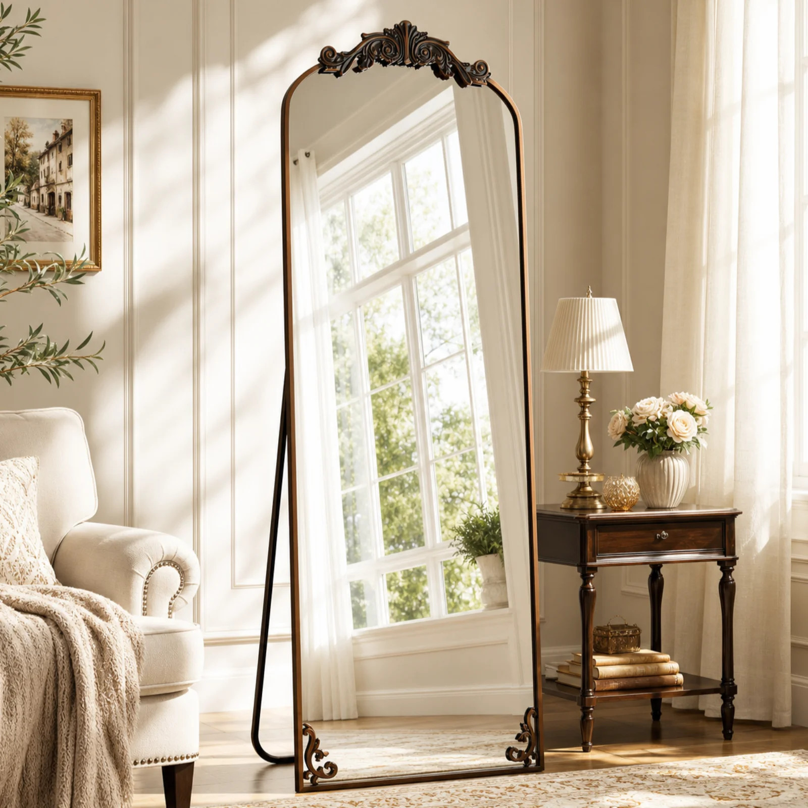 BEAUTYPEAK 66"x21" Arched Full Length Mirror Metal Vintage Mirror Baroque Style,Gold | Walmart (US)
