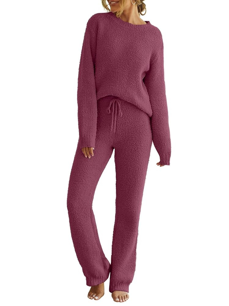 MEROKEETY Womens Pajama Sets 2025 Fall Lounge Sweater Set Cute Fuzzy Fleece 2 Piece Long Sleeve C... | Amazon (US)