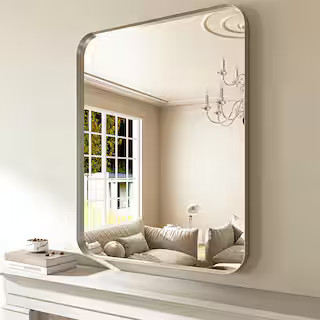 ORGANNICE 28 in. W x 36 in. H Modern Silver Aluminum Framed Rounded Wall Mount Mirror OR-B7090BS ... | The Home Depot