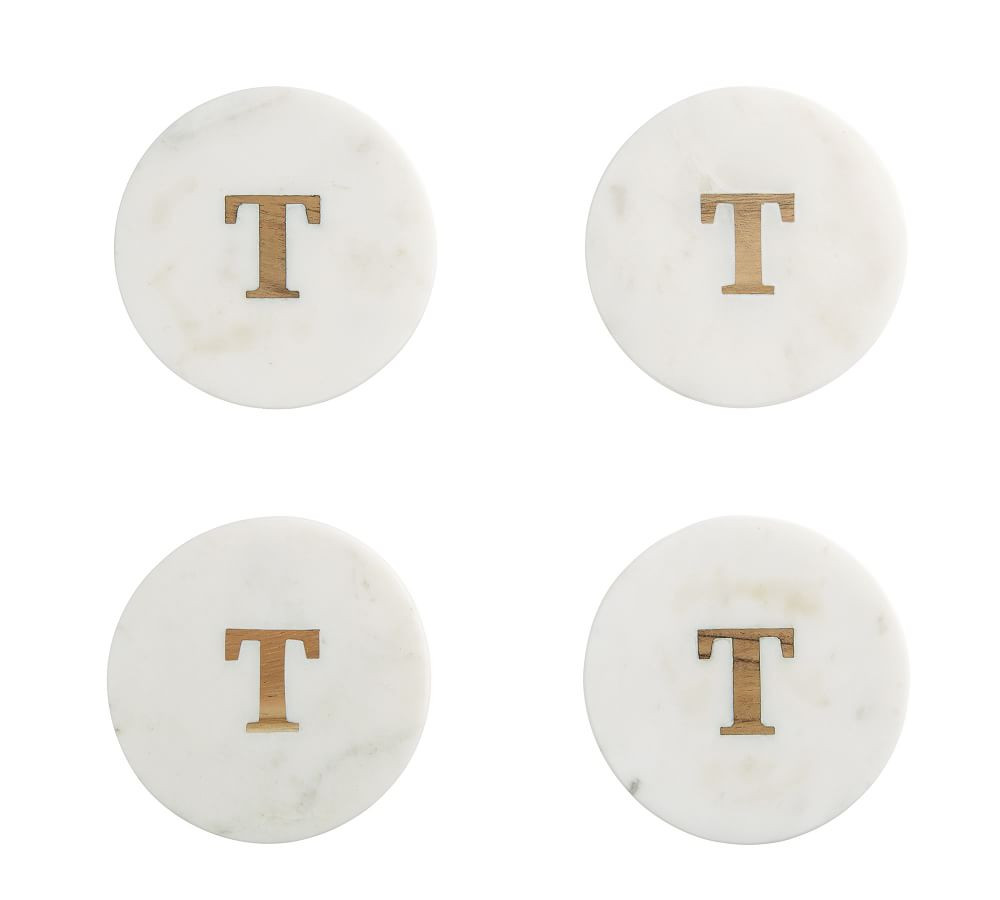 Handmade Alphabet Marble & Wood Coasters - Set of 4 | Pottery Barn (US)