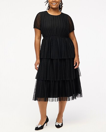 Pleated flock-dot puff-sleeve dress | J.Crew Factory