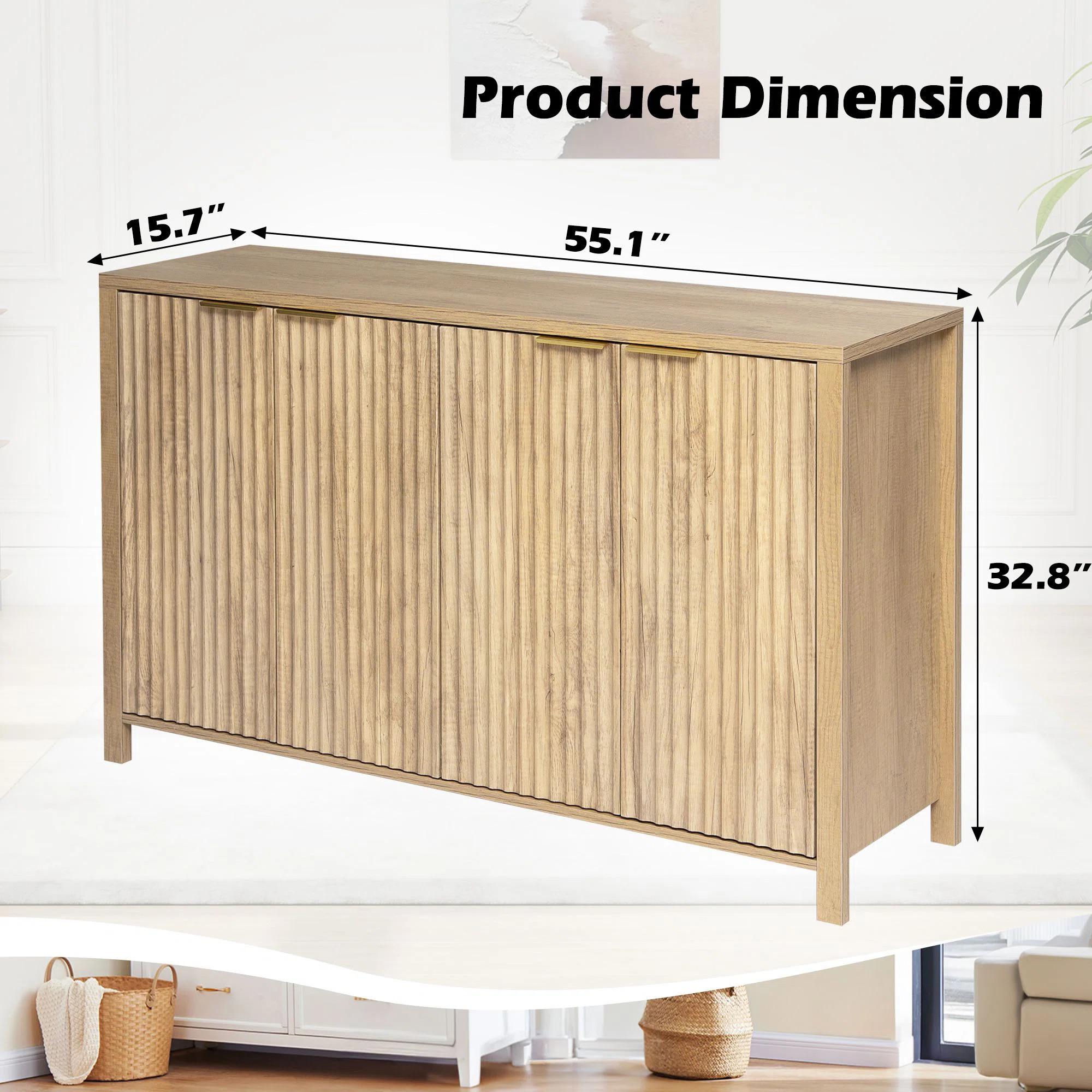 Fluted Sideboard Buffet Cabinet with Storage, 55" Large Wood Accent Cabinet with Adjustable Shelv... | Wayfair North America