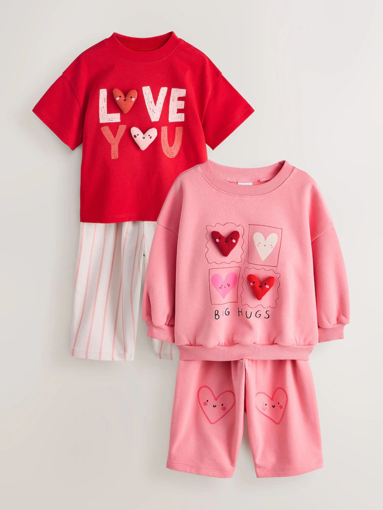 Pink Hearts Top & Trousers Set 2 Pack (3mths-7yrs) | Next US