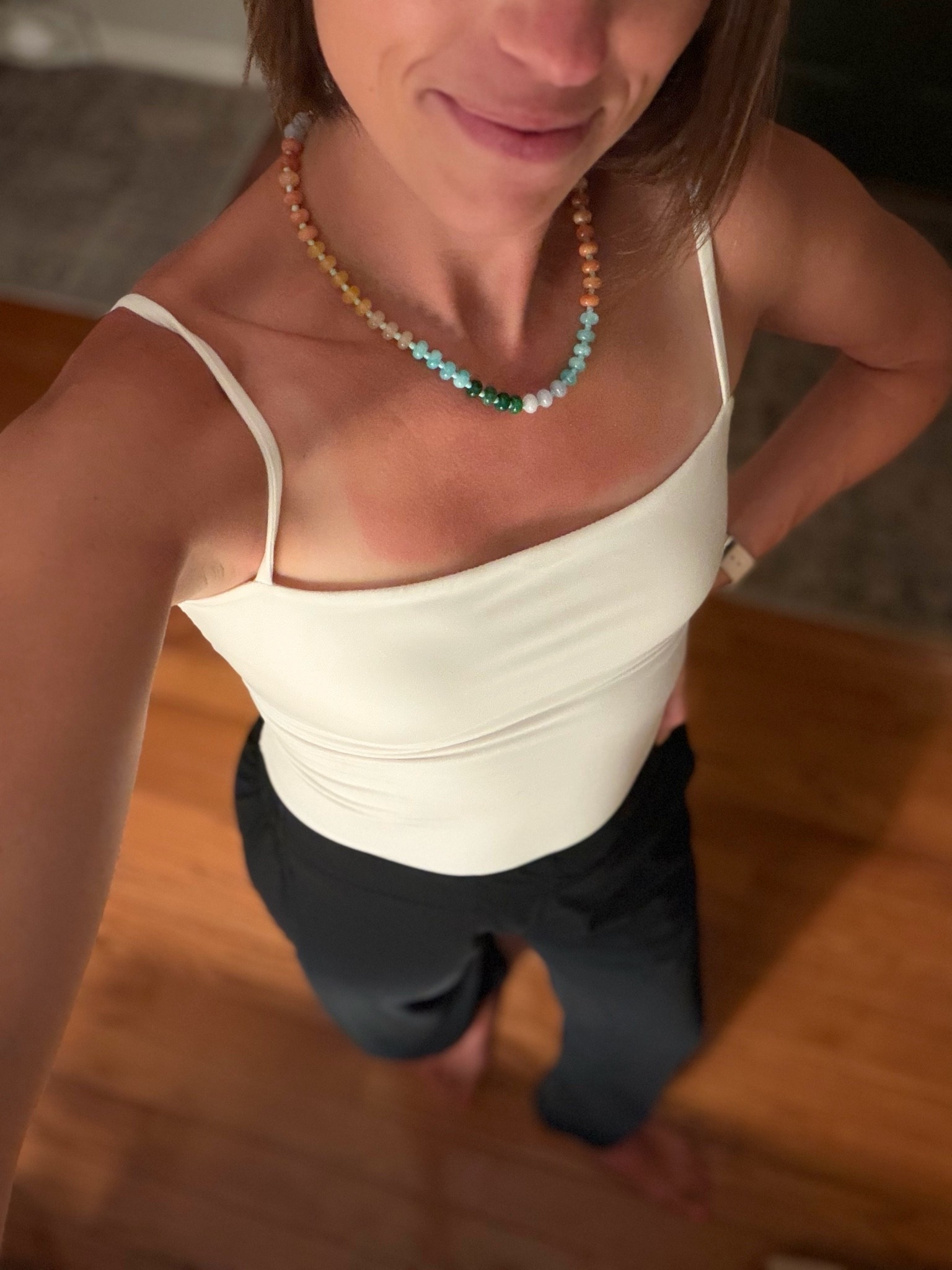 Went to an outdoor concert last night and the weather was quite warm, but I didn’t want to wear shorts. These pants are so lightweight and the cutest little subtle barrel! These tanks are my favorite in the summer—extremely flattering, soft, and have elastic at the bottom so they stay in place. And I recently grabbed this necklace. I love the smaller beads and this color combo, but they have more!

#LTKootd #LTKgrwm