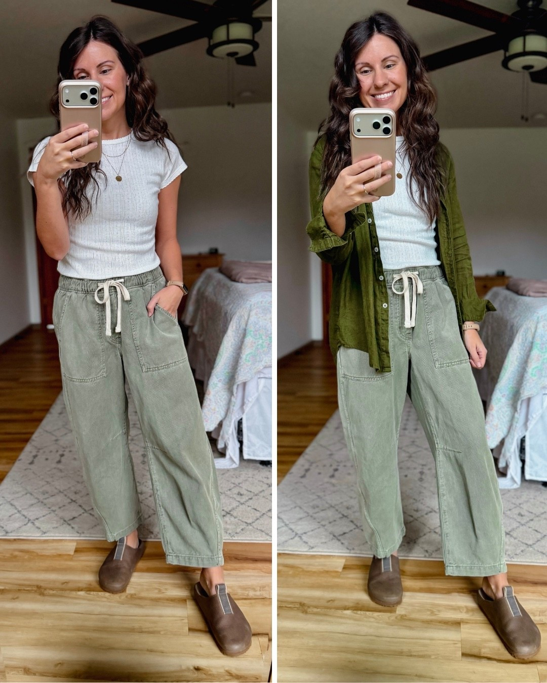 small in my tee (has the cutest little pointelle detail!) and xs in my linen shirt. My pants are xs petite/short and soooo comfy (I also have in brown). My clogs are size 6!🌿

#LTKPetite #LTKstorytime #LTKgrwm