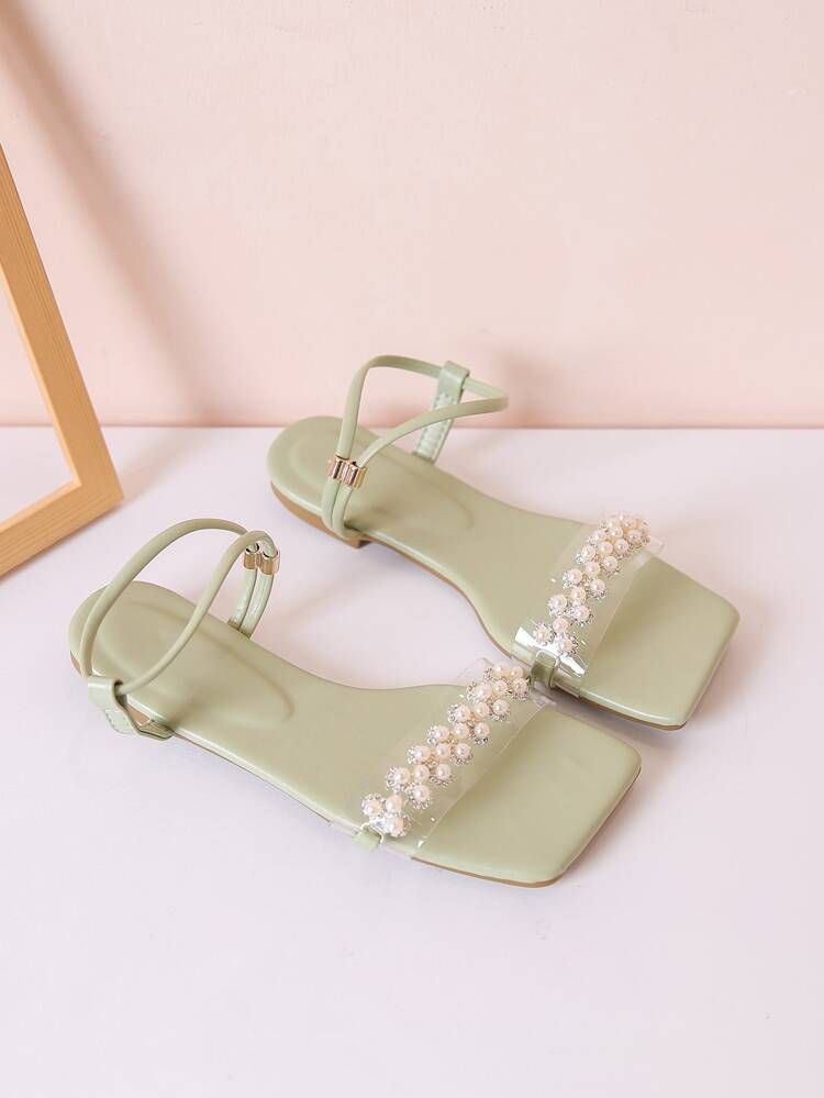 New
     
      Faux Pearl Decor Strappy Sandals | SHEIN