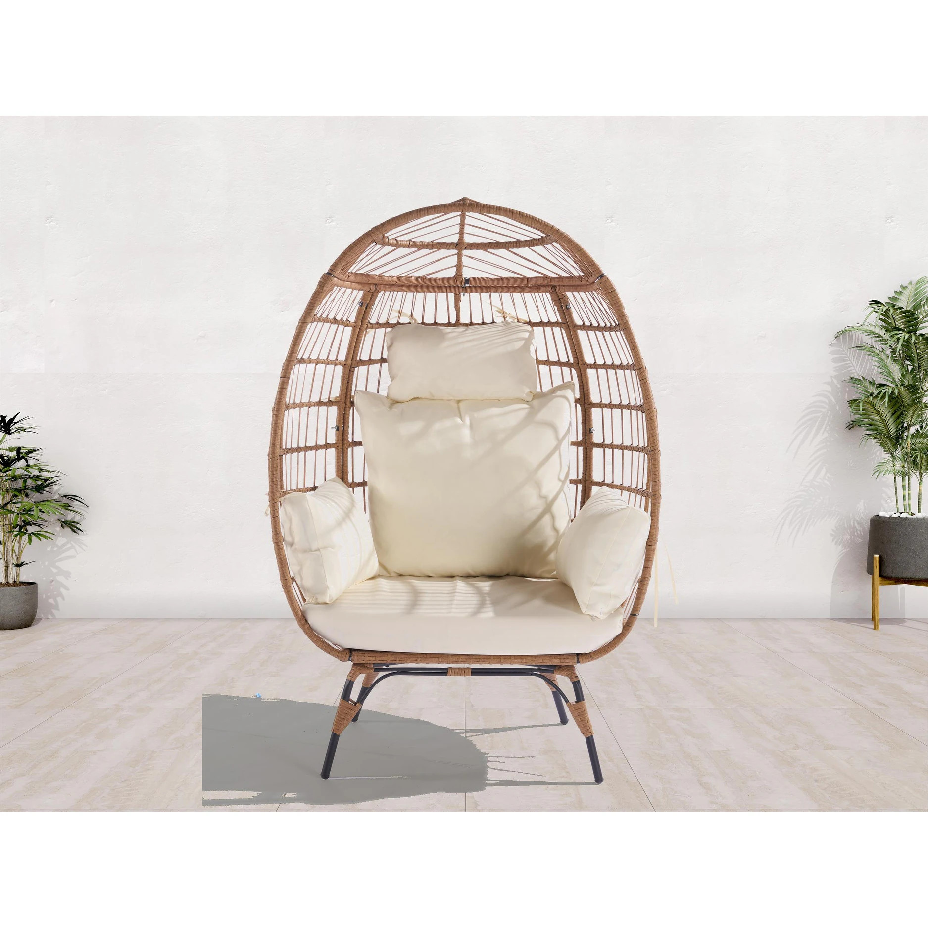 Beige Egg Chair Oversized Lounger Egg Basket Chair with Cushions | Bed Bath & Beyond
