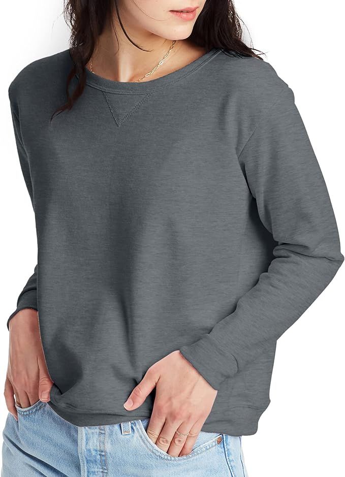 Hanes Women's Crewneck Sweatshirt, EcoSmart Fleece Women's Pullover Sweatshirt, Sweatshirt for Wo... | Amazon (US)